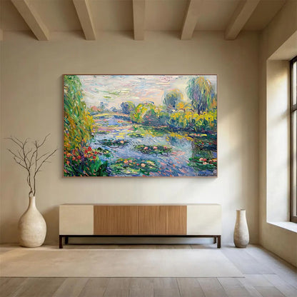 Monet - Style Water Lily Pond - Impressionist Living Room or Dining Room Art DLZ197