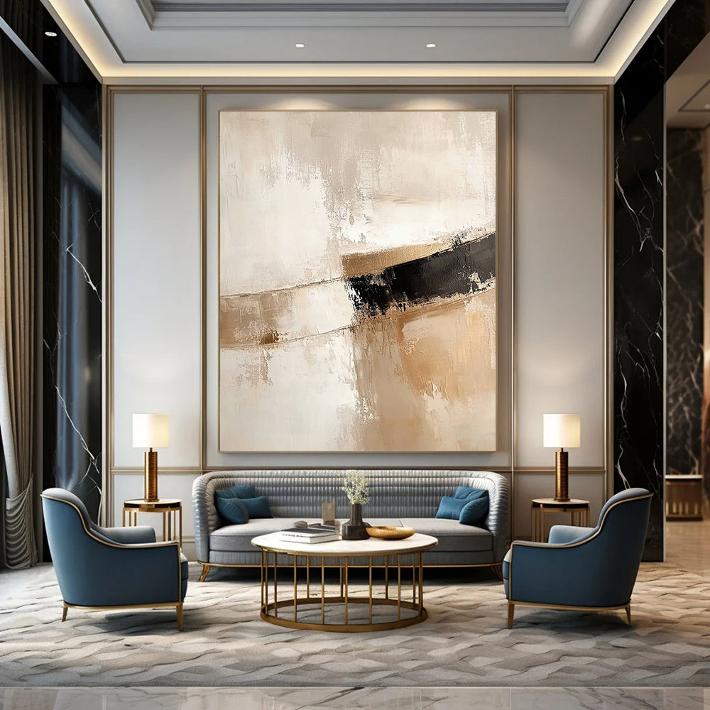 Contemporary abstract art features a soft lampshade with gentle brushstrokes in white and beige, creating an elegant and warm atmosphere. DLZ1220