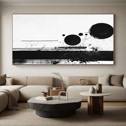 Black Circles, Dots & Splatter - “Dynamic Ink Spots” Painting On Canvas HB236