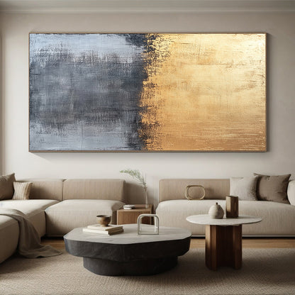 Gold, Gray and Black Abstract Gradient "Ethereal Horizon" Painting On Canvas HB355