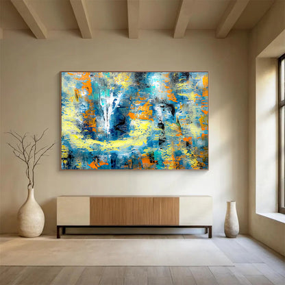 Dramatic Large Abstract Canvas with Intense Textured Impacts for Dining Room & Entryway DKH924