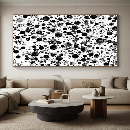 Black, Gray and White Dots "Cosmic Dots" Painting On Canvas HB256