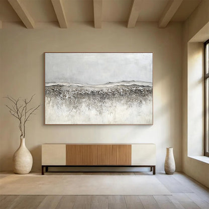 “Textured Gray Landscape” - Gray, white, brown, Textural Landscape Painting HB0645