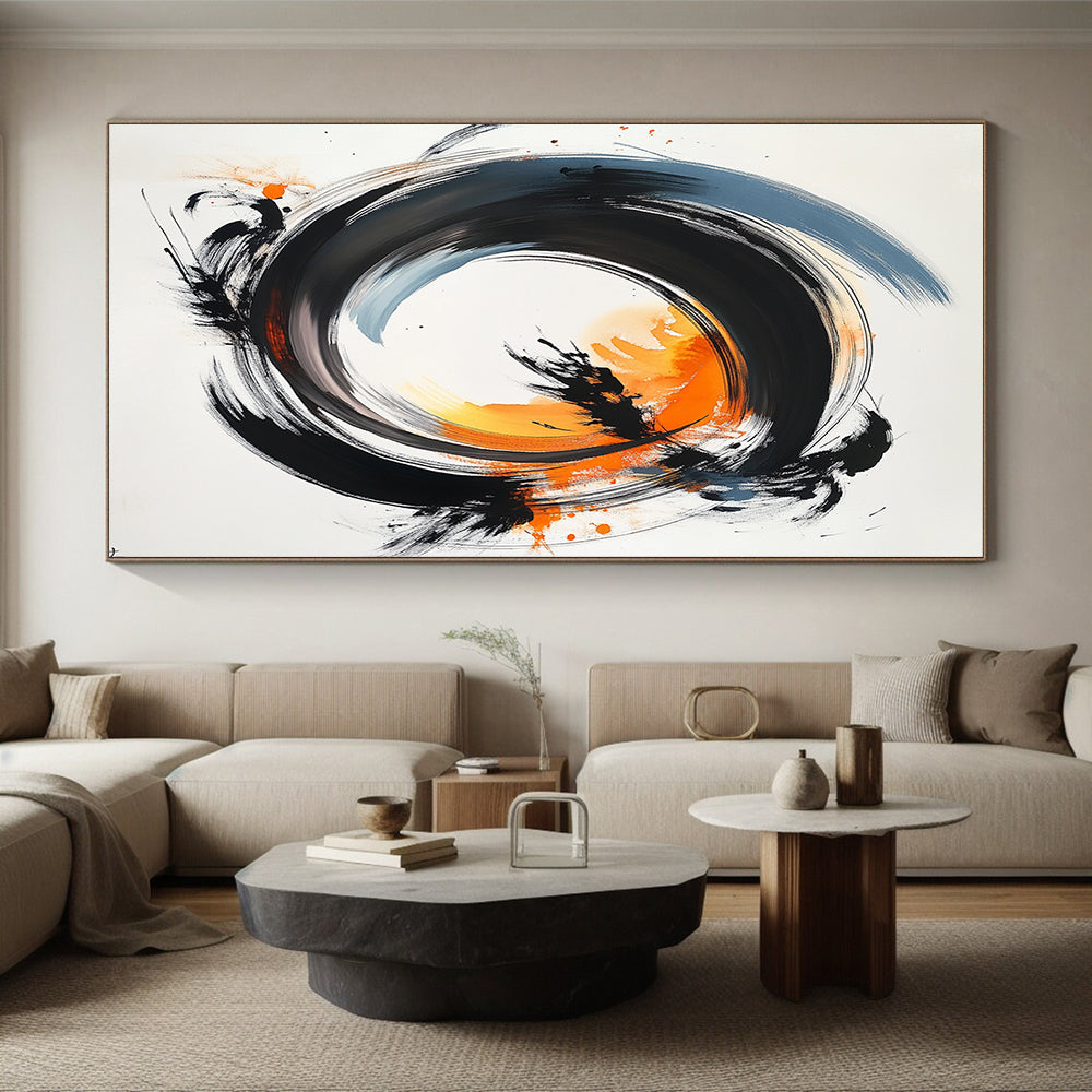 Black, Gray, Orange Swirling Rings - “Energetic Ring Dance” Painting On Canvas HB182