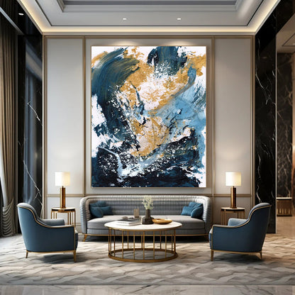 Custom Hand-Painted Abstract Paintings: Big Sizes & Textured Details for Living Room & Hallway DTP234