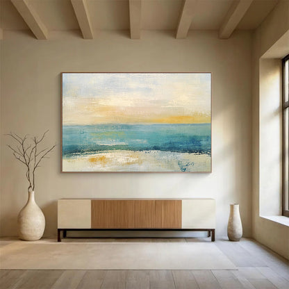 “Coastal Color Blend” - Blue, Yellow, Orange, Textured Sea and Sky Painting On Canvas HB0941