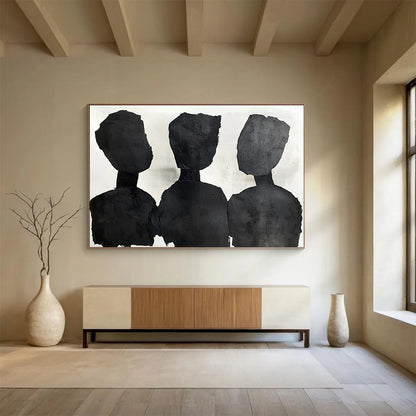 “Silhouette Trio” - Blacks, Whites, Minimalist Silhouette Figures - Collage Art HB1759