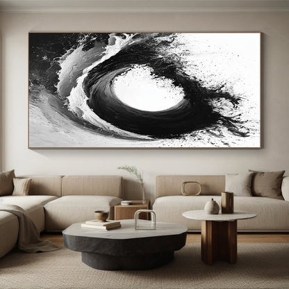 Black & White Ink Wave - “Powerful Ink Surge” Painting On Canvas HB229