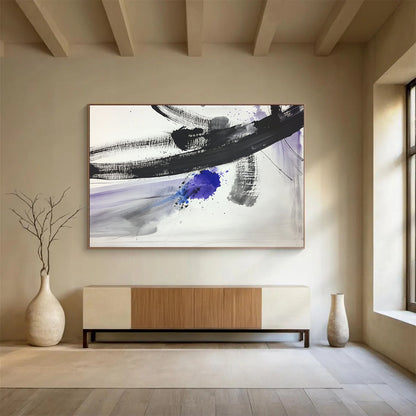 “Ink Splash with Purple - Blue Accents” - Black, Gray, Purple, Blue, Expressive Ink Splashes - Ink Painting HB1630
