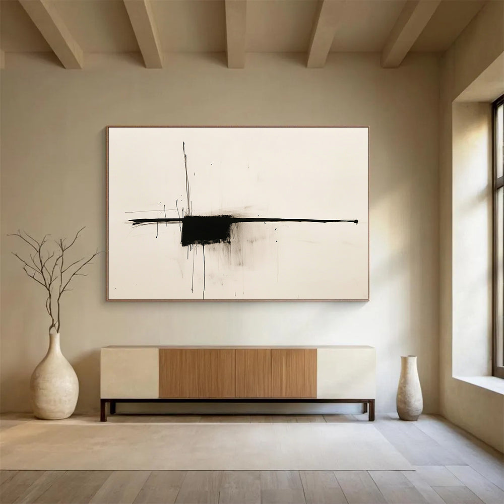 “Expressive Black Ink Drizzles” - Black, White, Minimalist Abstract Marks - Ink Painting HB1664