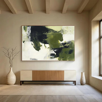 Bold Green and Black Abstract Shapes - Expressive Abstract Painting On Canvas HB0489