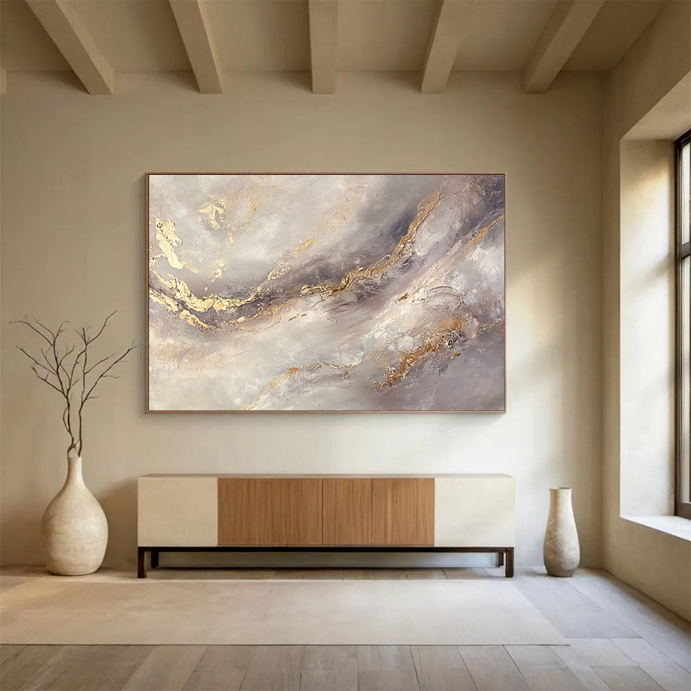 “Gold - Accented Gray Abstract” - Gray, Gold, Abstract Textured Swirls HB1132