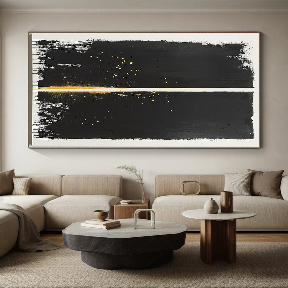 Black & Gold Vertical Split - “Stellar Curtain” Painting On Canvas HB195