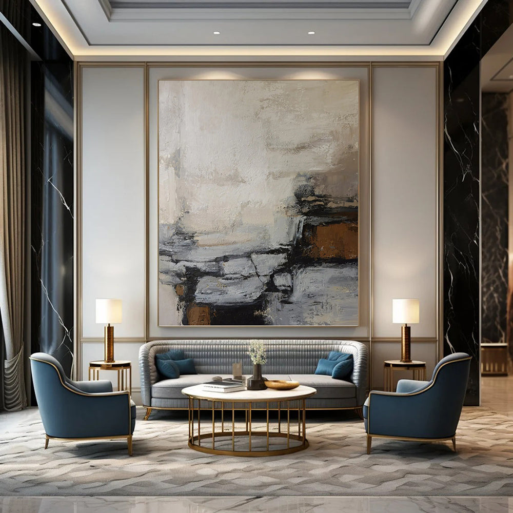 Large Hand - Painted Custom Textured Abstract Mural for Bar & Hotel Lobby DKH1007