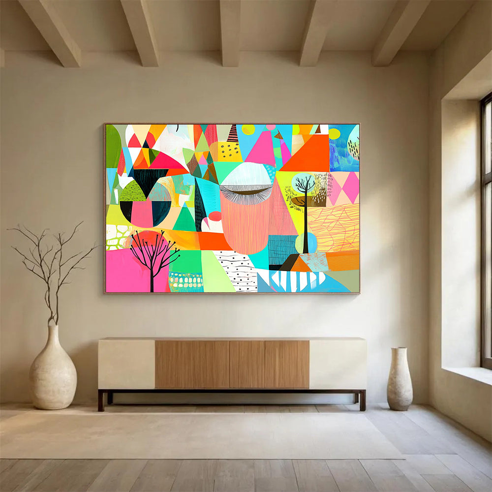 “Geometric Color Collage” - Multicolor, Geometric Shapes Painting On Canvas HB0742