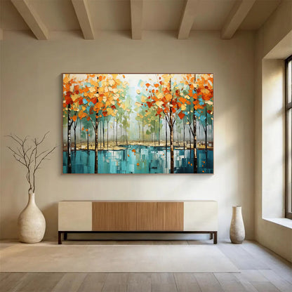 Autumn Forest Reflection Art - Large Nature - Inspired Living Room Decor DLZ163