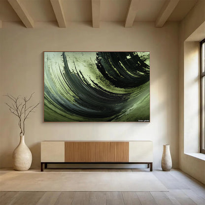 Green and Black Swirled Textures - Expressive Abstract Painting On Canvas HB0504