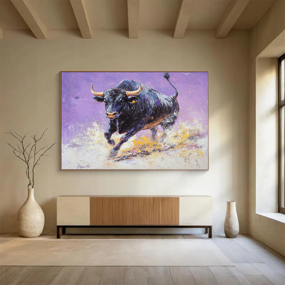 Vibrant Purple - Backed Bull - Dynamic Animal Oil Painting On Canvas HB0466