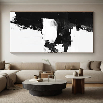 Black and White Abstract Blocks "Geometric Contrast" Painting On Canvas HB312