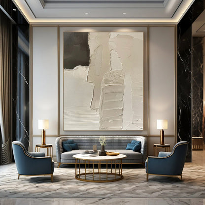 Designer - Inspired Elegance: Hand - Painted Textured Canvas Mural for Living Room & Hotel Lobby DKH1162