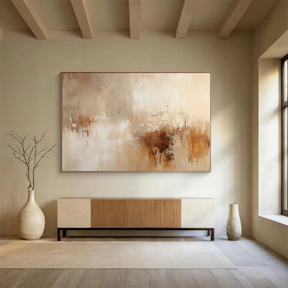“Beige Brown Abstract Textures” - Beige, Brown, Gray, Textured Forms - Painting On Canvas HB1426