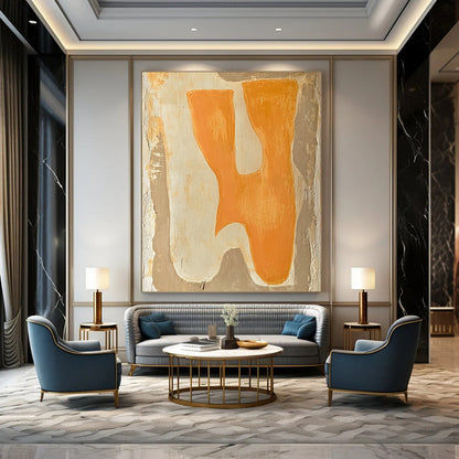 Contemporary abstract painting featuring minimalist boho style with terracotta and cream colors showcasing two animals on textured beige background. DLZ1609