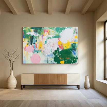 “Colorful Abstract Expressionist” - Green, yellow, pink, blue, white; Vibrant abstract expressionist; Acrylic Painting On Canvas HB1251