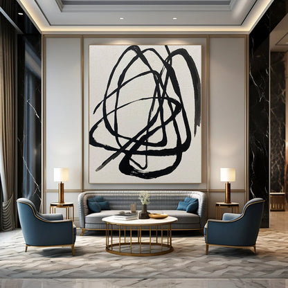 Colossal Hand-Painted Contemporary Abstract Canvas for Living Room Media Walls