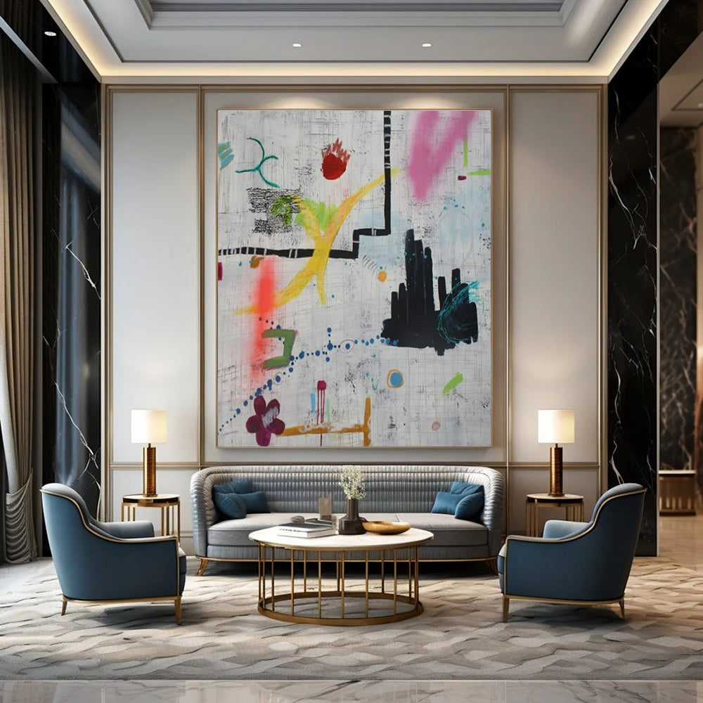 Large-Scale Hand-Painted Abstract Mural for Living Room & Hotel Outdoor Terraces