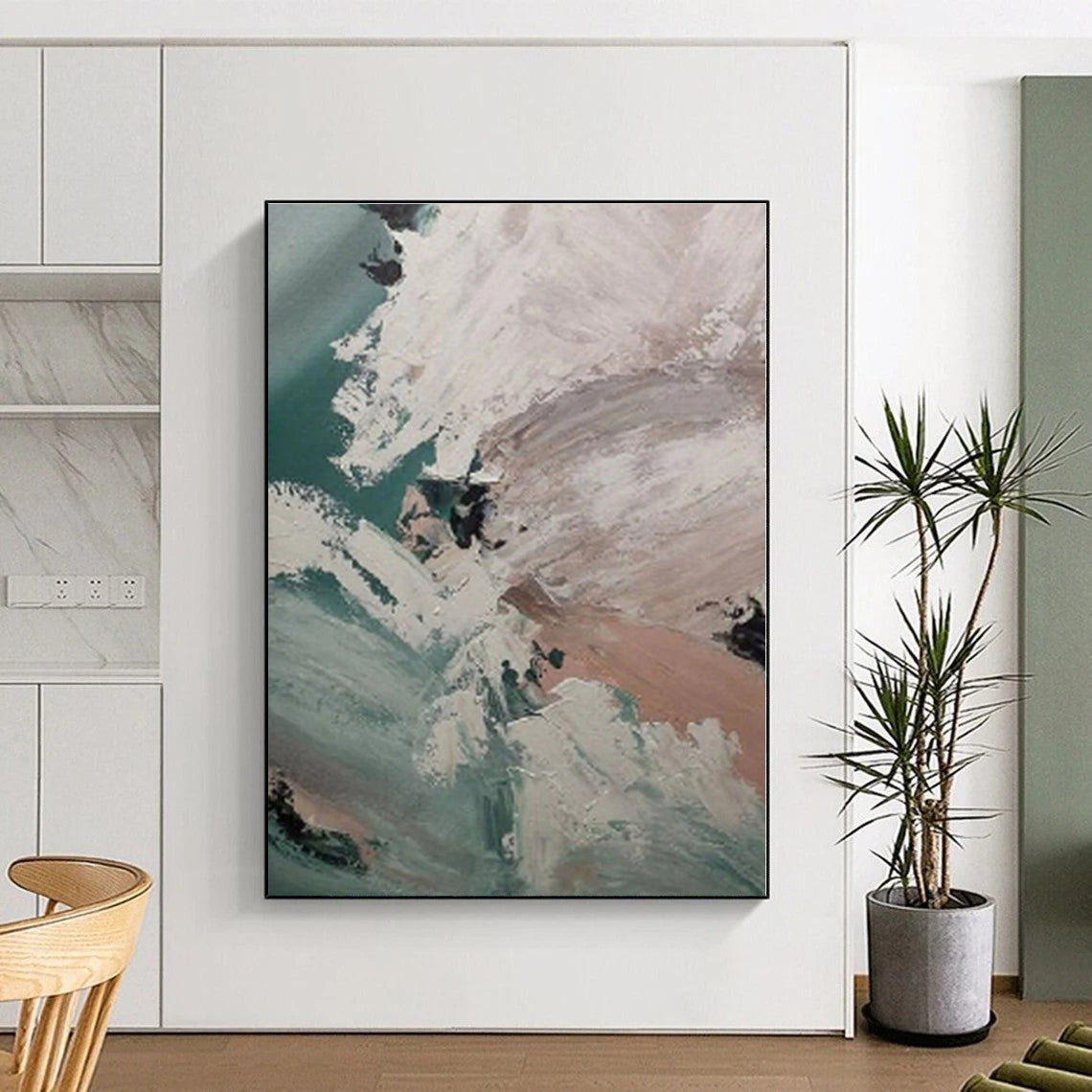 Oversized Abstract Expressionist Hand-Painted Canvas for Bathroom Relaxation Wall