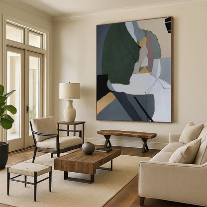 Large Custom Abstract Painting for Home Bar and Lounge Seating Back Walls