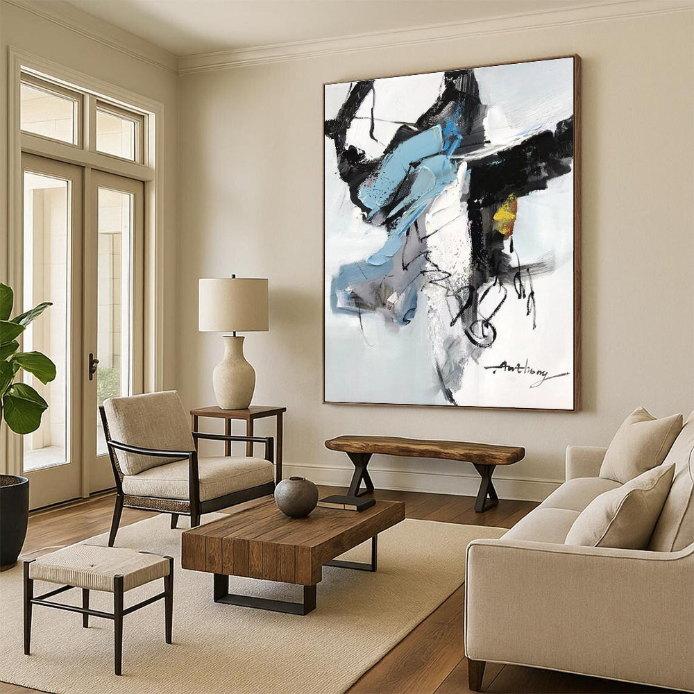 Contemporary Oversized Hand-Painted Abstract Canvas for Modern Living Room Makeover