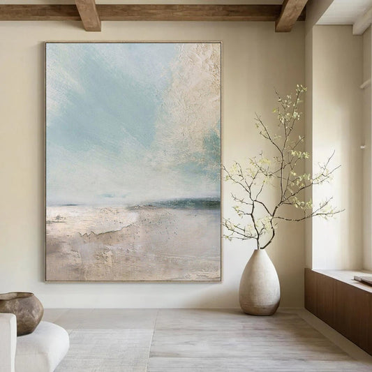 Sculptural Hand-Painted Abstract Mural for Living Room Behind Sectional Dividers