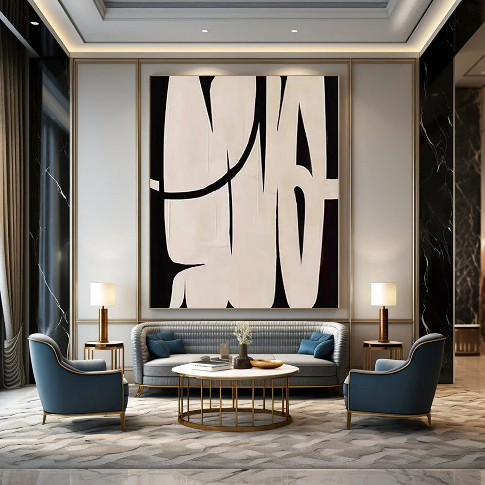 Oversized Hand-Painted Modern Abstract Painting for Living Room Bookshelf Backdrops