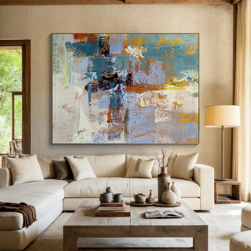 Oversized Abstract Wall Art for Chicken Coop Interiors - Custom Mixed Media on Linen