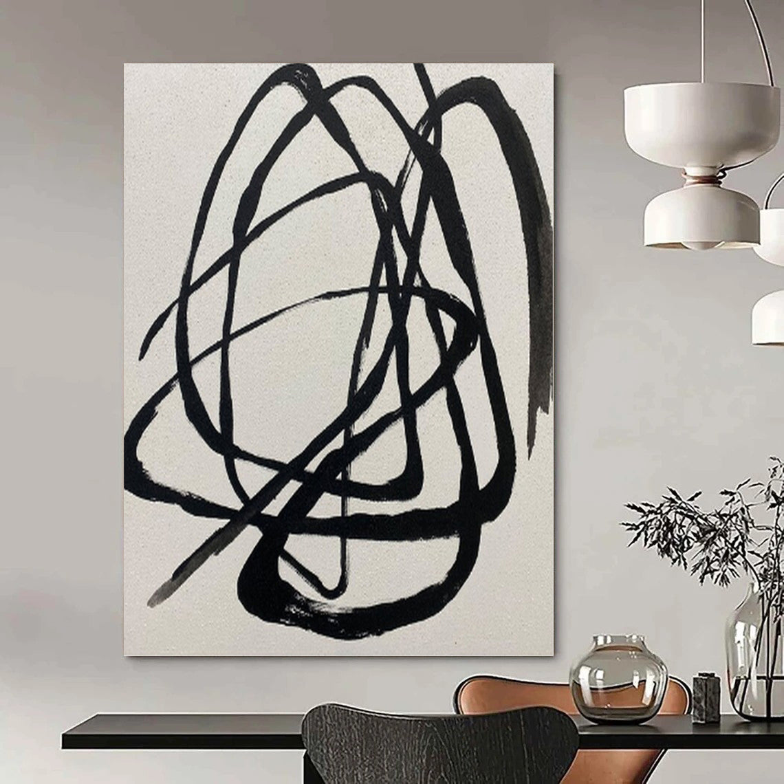 Colossal Hand-Painted Contemporary Abstract Canvas for Living Room Media Walls