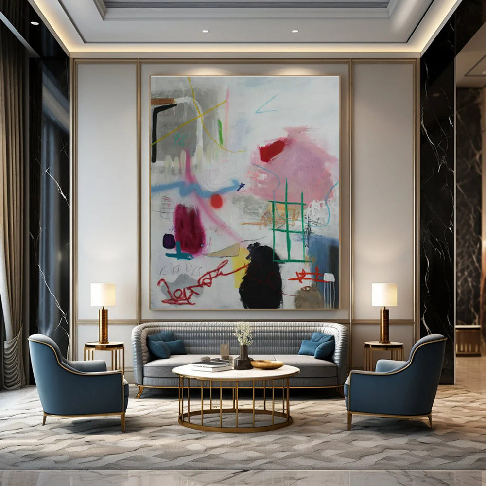 Large-Scale Custom Hand-Painted Abstract Art for Bedroom & Hotel Library