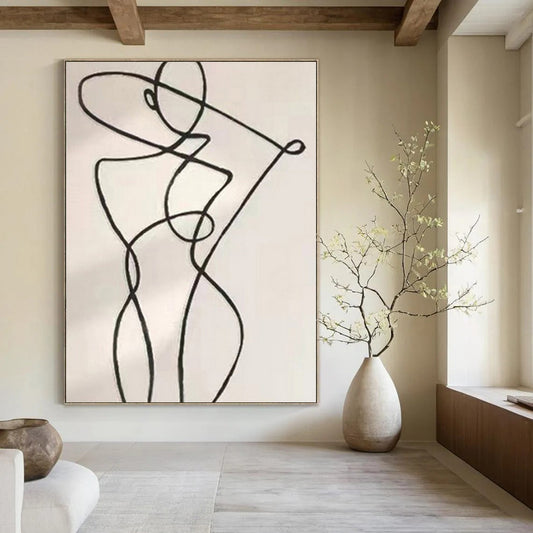 Grand Hand-Painted Abstract Canvas for Living Room Two-Story Walls
