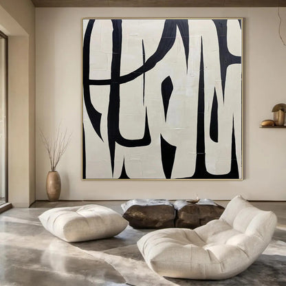 Oversized Hand-Painted Modern Abstract Mural for Living Room Behind Sectional Dividers