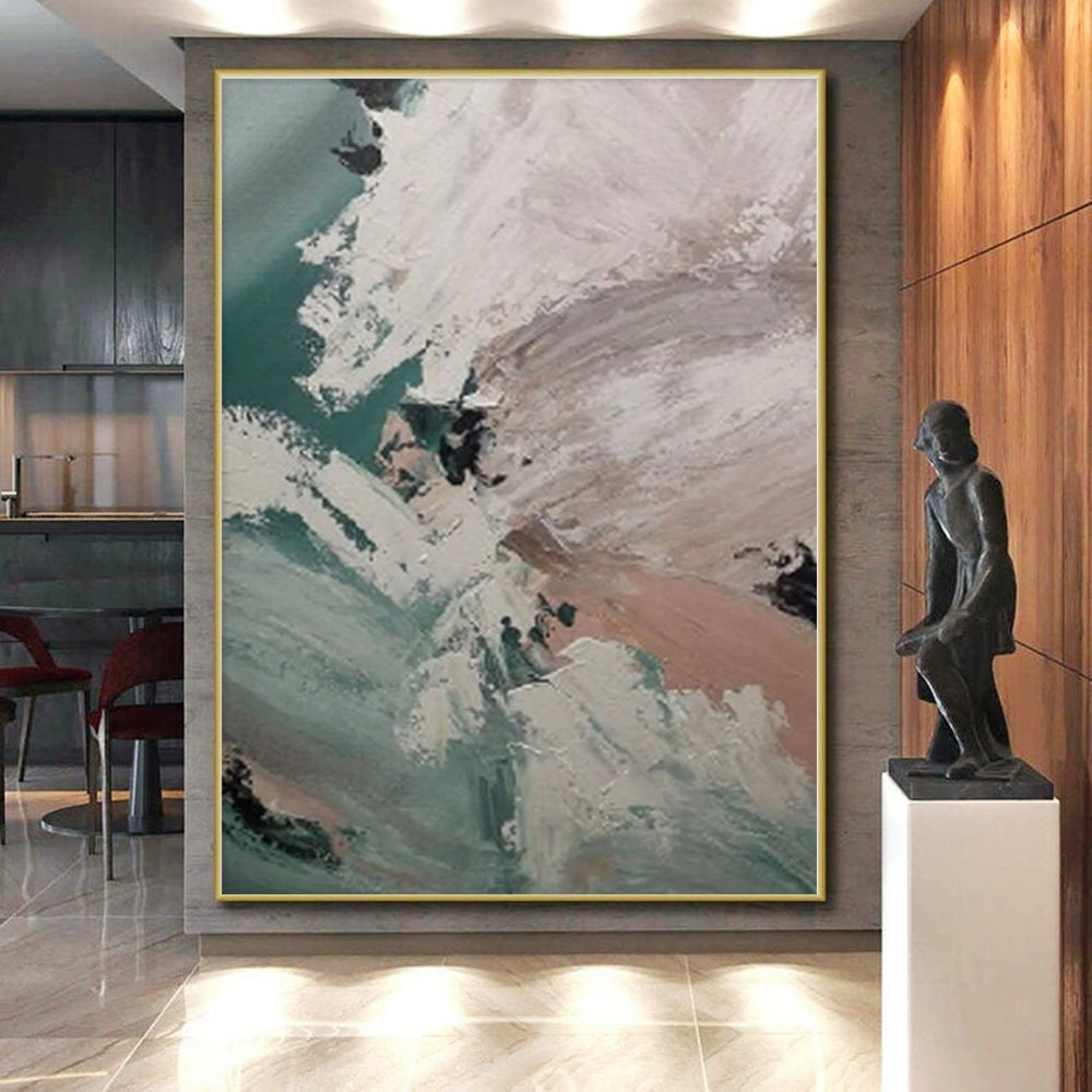 Oversized Abstract Expressionist Hand-Painted Canvas for Bathroom Relaxation Wall