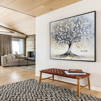 Neutral - Toned Tree of Life - Textured Symbolic Painting On Canvas HB0457