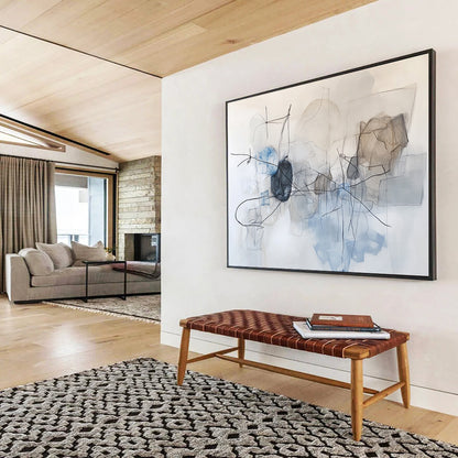 “Linear Abstract in Blue Gray” - Blue, Gray, Black with Dynamic Lines - Painting On Canvas HB1366