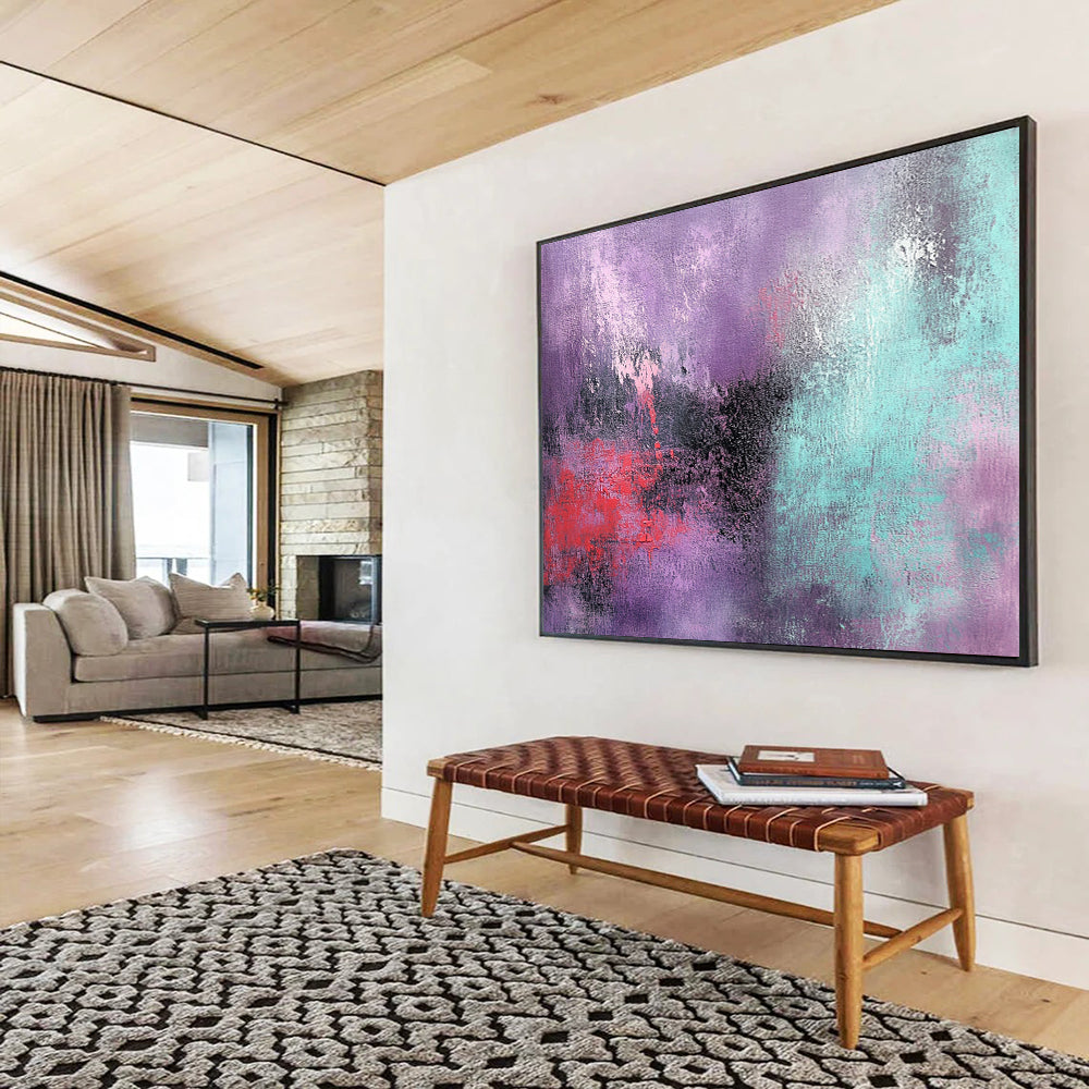 “Purple - Teal Abstract Blend” - Purple, Teal, Red, Black with Blended Textures - Abstract Acrylic HB1363