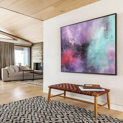 “Purple - Teal Abstract Blend” - Purple, Teal, Red, Black with Blended Textures - Abstract Acrylic HB1363