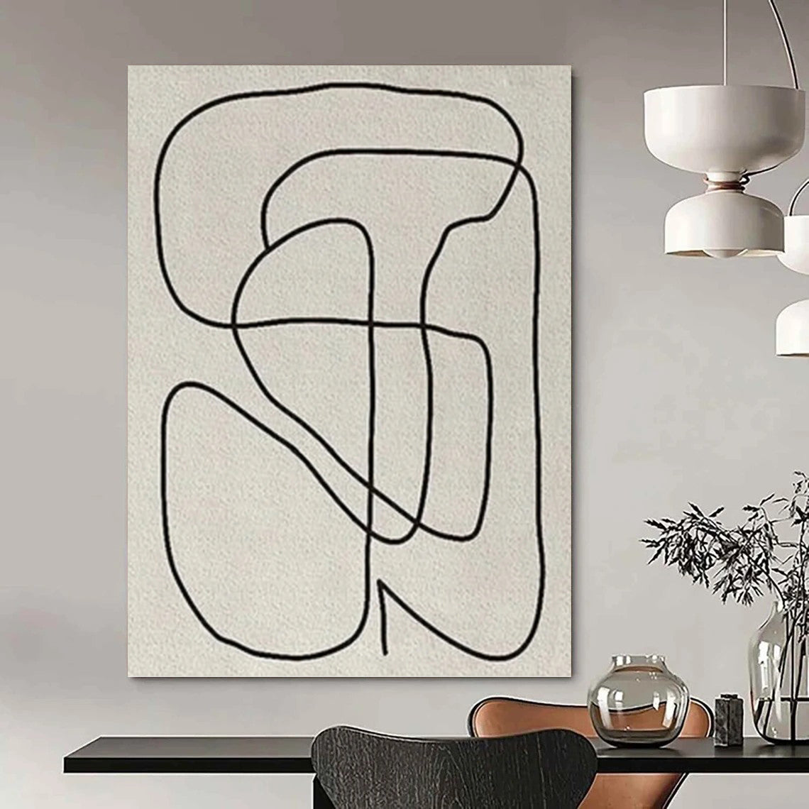 Designer - Crafted Elegance: Hand - Painted Textured Canvas Abstract for Bedroom & Dining Room DKH1136