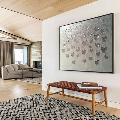 “Textured Silver Hearts” - Silver, Gray, Raised Heart Shapes - Textured Acrylic Painting HB1670