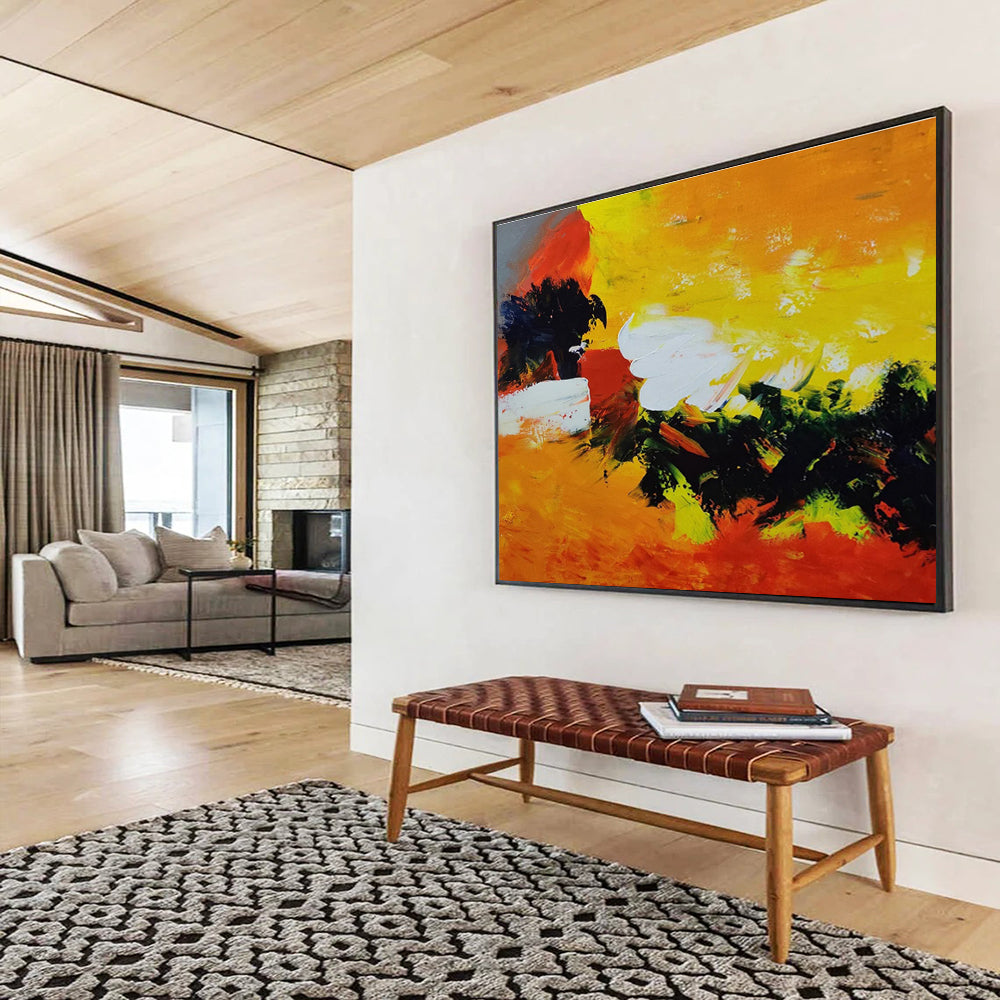 Bold & Radiant Hand - Painted Textured Abstract Painting for Bar & Office DKH652