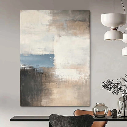 Contemporary hand-painted abstract art featuring soft beige and gray tones accented with hints of blue, perfect for enhancing any modern space. DLZ1057