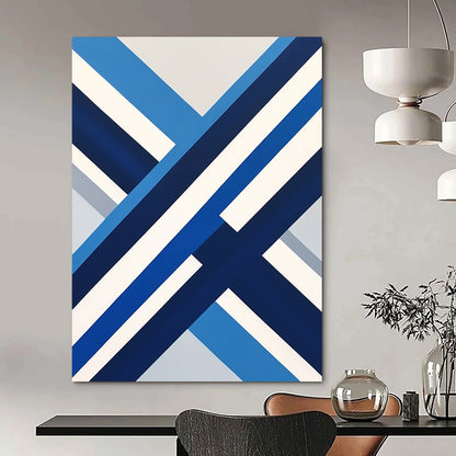 Contemporary abstract art featuring a blue and white Swedish flag in a flat view, inspired by David Hockney's style. DLZ1152