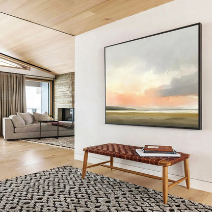 “Pastel Sunset Landscape” - Pink, Orange, Gray, Brown, Hazy Sunset Over a Plain - Watercolor Painting HB1775
